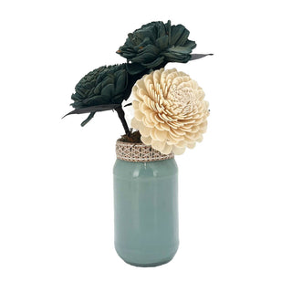 Glass Pot Flower Décor - Blue & Cream