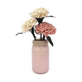 Glass Pot Flower Décor - Pink & Cream