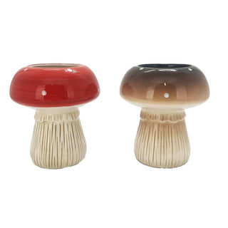 Pot Mushroom Set of 2 - Red & Brown - 14x14x16cm