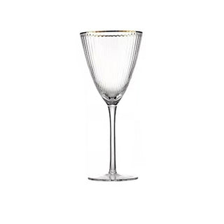Glass Wine with Stripe Gold Rim Clear - 23x9.5cm