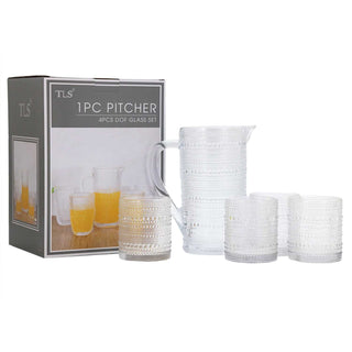 One Pitcher & 4 Glass Cups Old Fashioned Set - Clear
