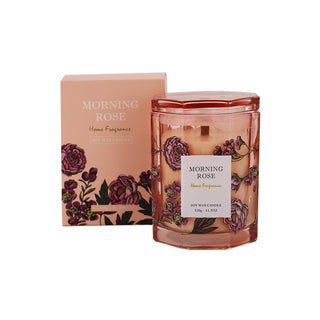Jar Candle - Octagon Floral Pattern - Morning Rose - 320g