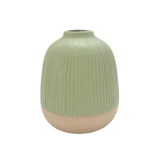 Vase Ceramic Ribbed Texture Green - 16.5x16.5x19.7cm