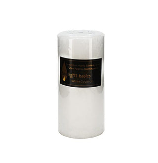 Basic pillar candle Coconut scented 7 x 15cm smooth classic finish  All Seasons Homeware.