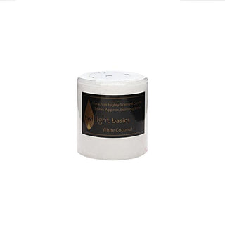 Basic pillar candle Coconut scented 7 x 7.5cm smooth classic finish  All Seasons Homeware.