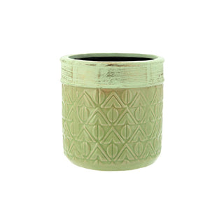 Planter Round - Lime Green with Diamond Pattern - Medium - 13x13cm