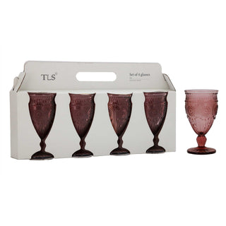 Glass Wine Sunflower - Set of 4 - Purple - 9x16.5cm