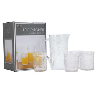 One Pitcher & 4 Glass Cups Old Fashioned Set - Clear