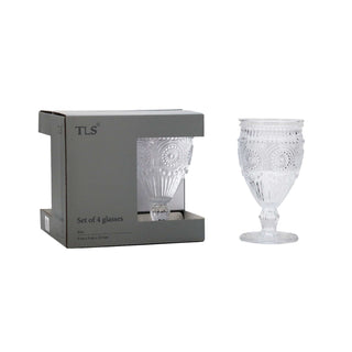 Glass Wine Sunflower - Set of 4 - Clear - 9x16.5cm