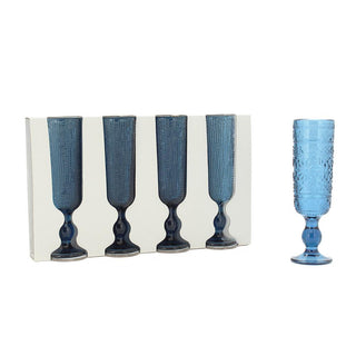 Glass Champagne - Set of 4 - Blue - 6x20cm