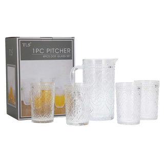 One Pitcher & 4 Glass Cups Old Fashioned Set - Clear