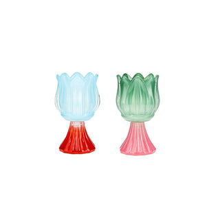 Candle Holder Glass - Mixed Color - 7x11.8cm