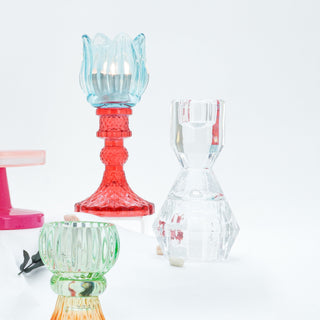 Glass Candle Holder - Clear - 7.3x13cm