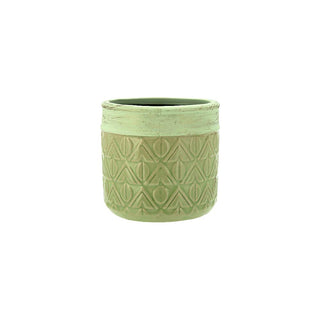 Planter Round - Lime Green with Diamond Pattern - Small - 11x10.5cm