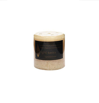 Basic pillar candle Sandalwood scented 7 x 7.5cm smooth classic finish  All Seasons Homeware.