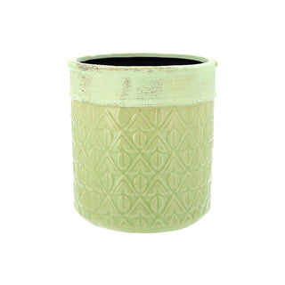 Planter Round - Lime Green with Diamond Pattern - Large - 15.5x16.5cm